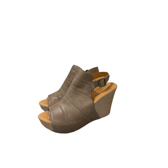 Kork-Ease Bergen taupe leather platform slingback peep-toe wedge sandals 7 M - Picture 3 of 12